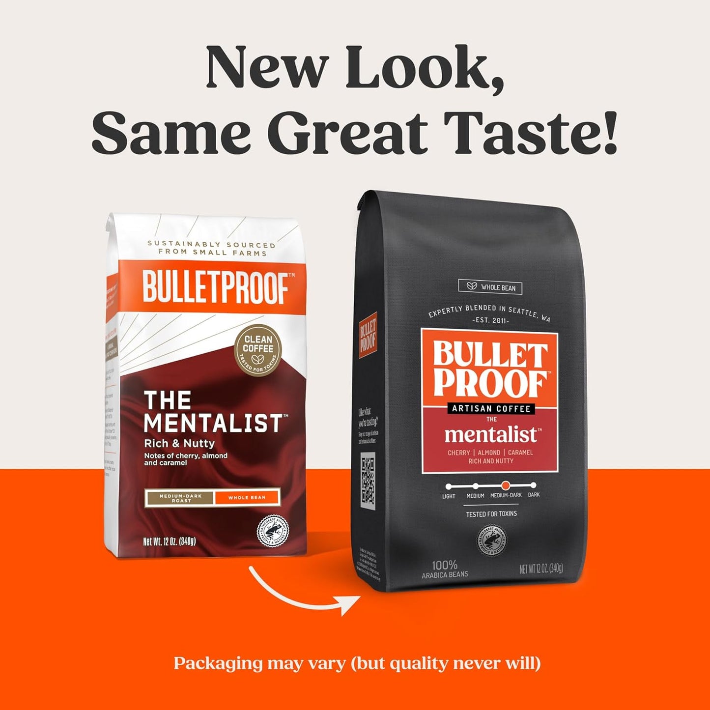 Bulletproof The Mentalist Medium-Dark Roast Whole Bean Coffee, 12 Ounces, Clean Coffee Tested for Toxins, Packaging May Vary