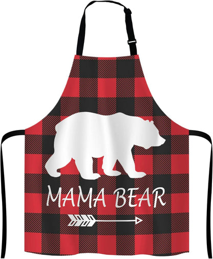 Mama Bear Kitchen Cooking BBQ Chef Apron,Buffalo Plaid Apron for Men, Women - Dad Presents, Presents for Men - Birthday, Mothers Day Presents for Mom, Wife, Husband, Brother, Friends