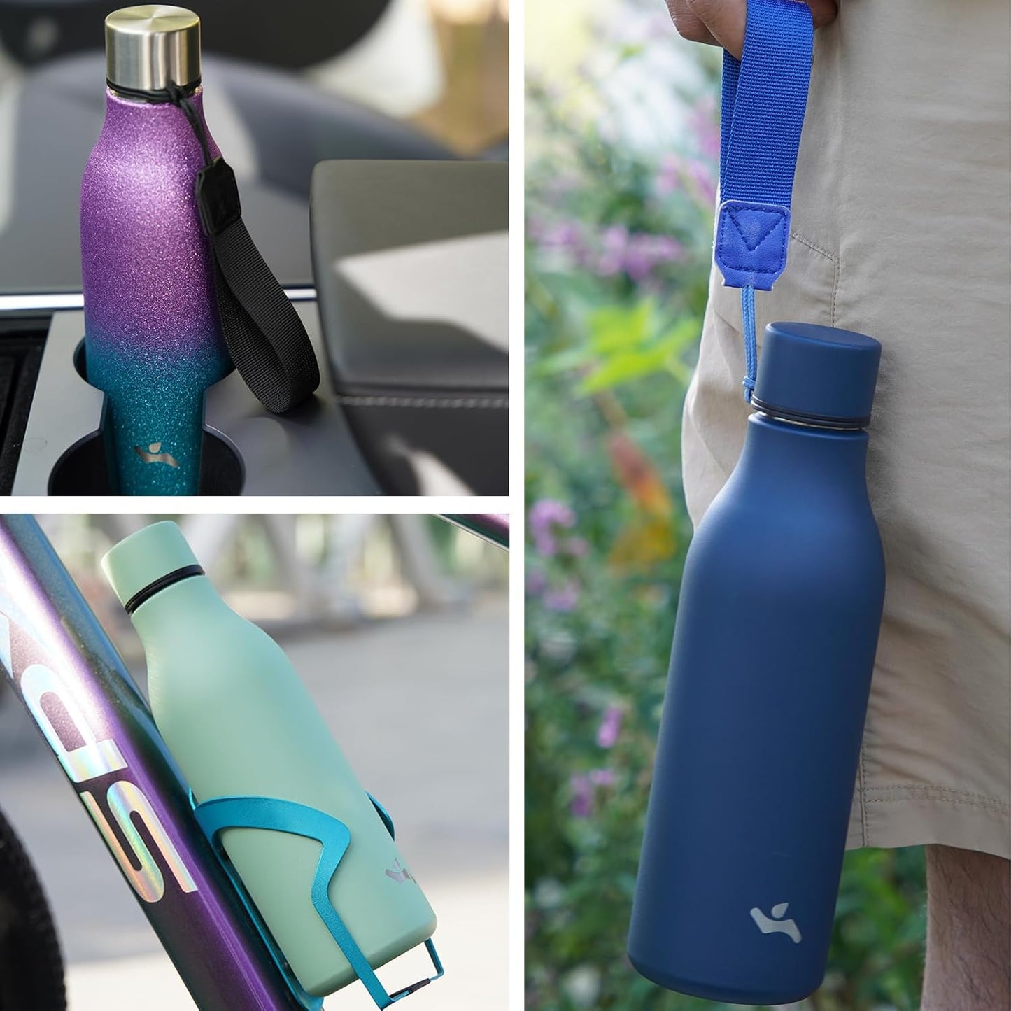Insulated Water Bottle with Strap,18 oz Double Wall Stainless Steel Vacuum Bottles Metal Water Flask,White