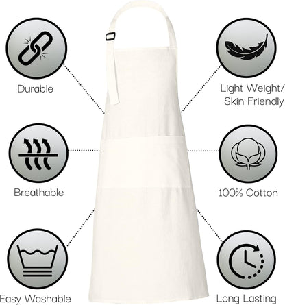 RAJRANG 100% Cotton Cooking Apron with 3 Pockets Kitchen Chef BBQ Adjustable Bib Aprons for Women Men