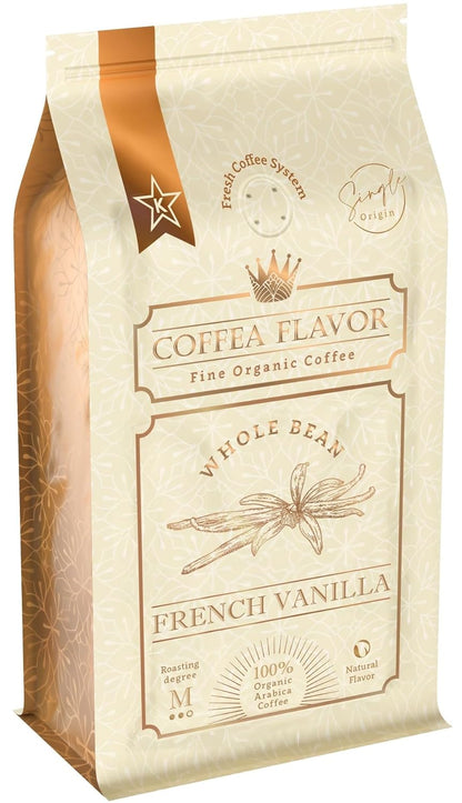 French Vanilla Flavored Whole Bean Coffee – 100% Arabica, Single Origin, Medium Roast, USDA Organic, No Sugar Added, Naturally Sweetened – by Coffea Flavor