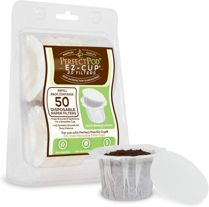 Perfect Pod EZ-Cup Disposable Paper Filters with Patented Lid Design for Reusable Coffee Pods (2)