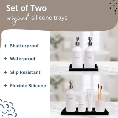 Countertop and Vanity Tray - 2 PC (11” and 7”) Shatterproof Silicone Kitchen and Bathroom Trays for Counter, Kitchen Soap Dispenser Tray, Vanity Trays for Bathroom, Perfume Key Tray