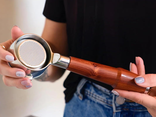 54mm Bottomless Portafilter Breville Compatible Rosewood Handle & Naked 18-21 Gram Filter Basket Included, Fits Barista Express, Pro, Touch, Bambino Plus, Infuser, Duo Temp Pro Impress