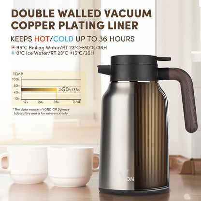 Vondior Coffee Carafe 35oz/1.0L - 24Hours Coffee Thermos- Insulated 304 Stainless Steel Hot Beverage Dispenser - Thermal Coffee Carafes For Keeping Hot/Cold Coffee, Drink Dispenser for Parties