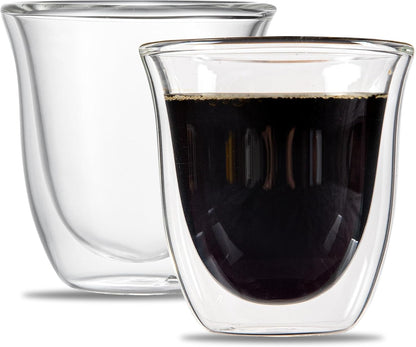 Restaurantware-Forma Professional 2.7 Ounce Double Wall Shot Glasses, 12 Insulated Espresso Cups - Dishwashable, Reusable, Clear Glass Coffee Cups, Freezable, For Hot Or Cold Beverages