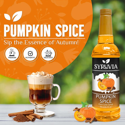 Syruvia Pumpkin Spice Syrup for Coffee 25.4 Ounces Pumpkin Spice Flavored Coffee Syrup