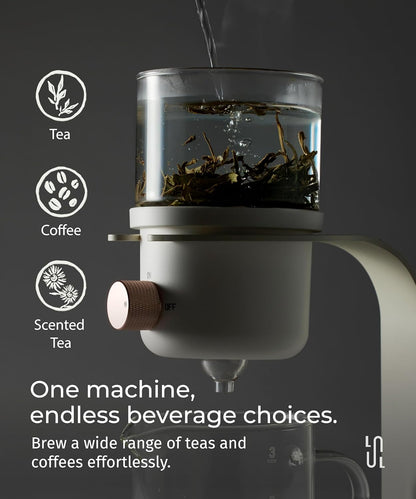 Glass Tea Pot with Infusers for Loose Tea and Drip Coffee Pour Over, Semi Automatic Tea Set with Magnetic Clear Teapot, White