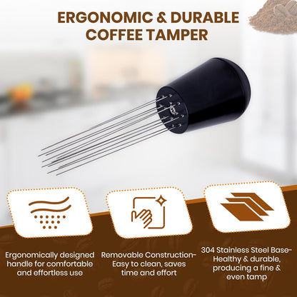 Espresso Accessories Kit – WDT Distribution Tool & 58mm Espresso Dosing Funnel for Baristas – 0.35mm Needle Stirrer with Extra Replaceable Needles, Handle & Storage Pouch