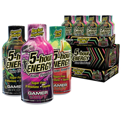 5-Hour Energy Gamer Shots Variety Pack, 24 Count (1.93 fl oz) - Extra Strength Apple Bash, Rocket Raspberry, Pineapple Charge Flavors
