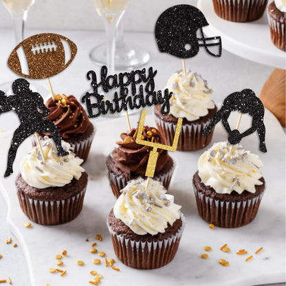 36PC Football Cupcake Toppers for Birthday,Glitter Football Cake Toppers for Boys Birthday,Football Birthday Party Decorations Supplies