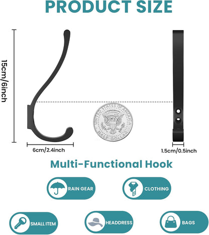 6-Pack Heavy Duty Coat Hooks for Wall Mount - Durable Wall-Mounted Hooks for Hanging Coats, Backpacks & Bookbags, Rust-Resistant Coat Hanger Hooks for Entryway, Garage, Dorm