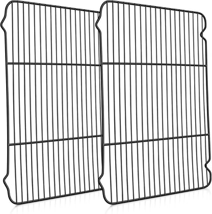P&P CHEF Cooling Baking Rack Pack of 2, Stainless Steel Cooling Racks for Cooking Baking Roasting Grilling Drying, Dense Wires & Smooth Edge, Easy to clean, Black, 16.6" x 11.5"