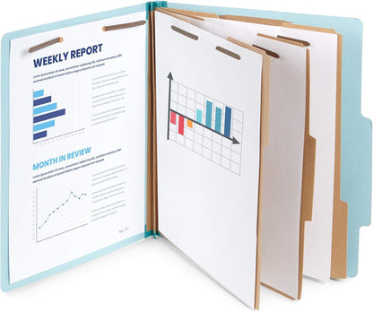 Blue Summit Supplies Light Blue Classification Folders, 3 Dividers, Letter Size with 2 Inch Tyvek Expansions, 8 Section , 10 Pack