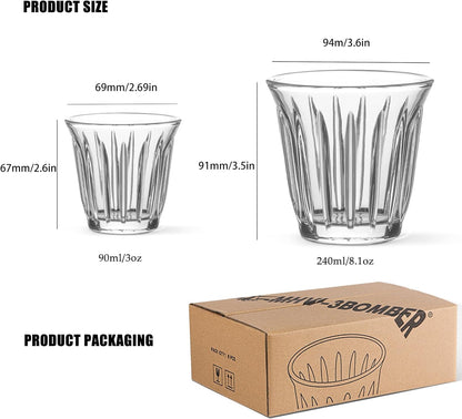 MHW-3BOMBER Shot Glasses Set of 6 Small Glass Cups 3OZ Latte Glasses for Espresso, Whiskey, Vodka, Spirits & Liquors G6190-0S