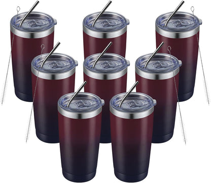 COMOOO 20oz Stainless Steel Tumbler Bulk with Lid and Straw Insulated Coffee Tumbler Cup Double Wall Vacuum Travel Mug for Cold Drinks and Hot Beverage (Mystery Moon,8 Pack)