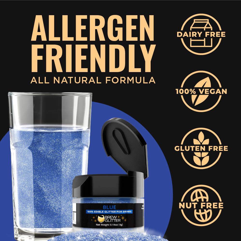 Brew Glitter Blue Edible Drink Glitter 1x 4g Jar for Cocktails, Beer, & Beverages