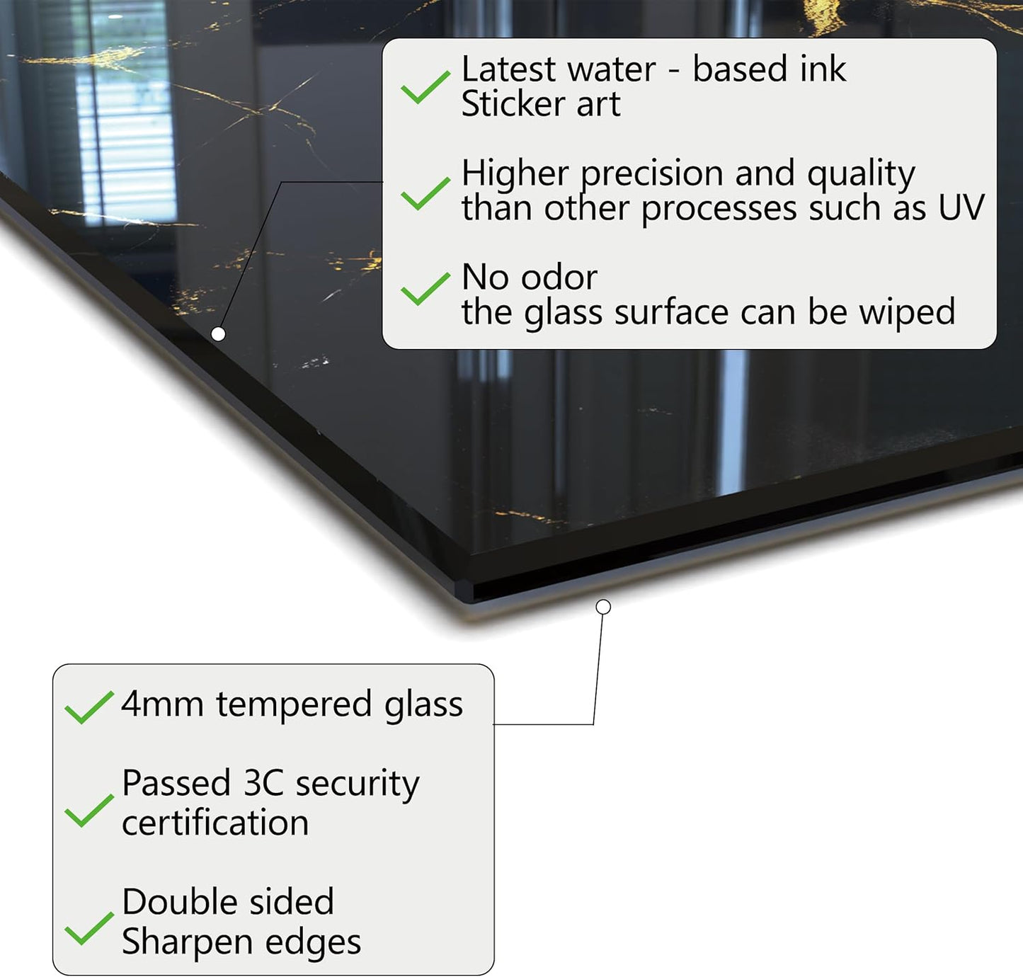 DAIFURONGE Tempered Glass Backsplash For Kitchen Behind Stove,Black Marbling Stove Backsplash Top Cover,Easy to Clean Glass Splashback, Sink Cover Splash Guard,Home Kitchen Wall Decor (30"x18"(76.2x45.72cm))