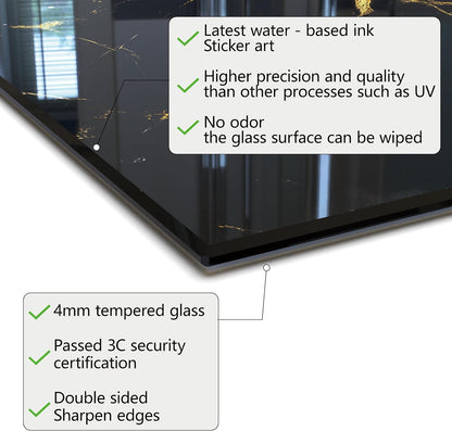 DAIFURONGE Tempered Glass Backsplash For Kitchen Behind Stove,Black Marbling Stove Backsplash Top Cover,Easy to Clean Glass Splashback, Sink Cover Splash Guard,Home Kitchen Wall Decor (30"x18"(76.2x45.72cm))