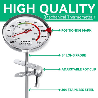 BOMATA 2-Pack Waterproof IP67 Candy Thermometers with Pot Clip, Deep Fry Oil Thermometer with Upgraded 2.5in Large Display for Cooking, Food, Turkey, BBQ, Grill... Mth400