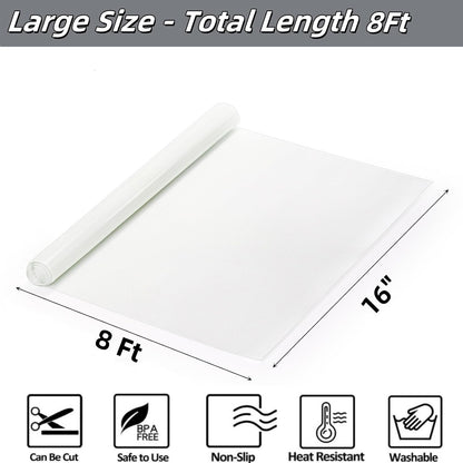 Silicone Baking Mat Roll, 16 In x 8 FT Non-Stick Pastry Mat, Cut to Any Size, Heat Resistant Food Grade Silicone Sheet, Air Fryer Liner for Pie Crust, Pizza Cookies