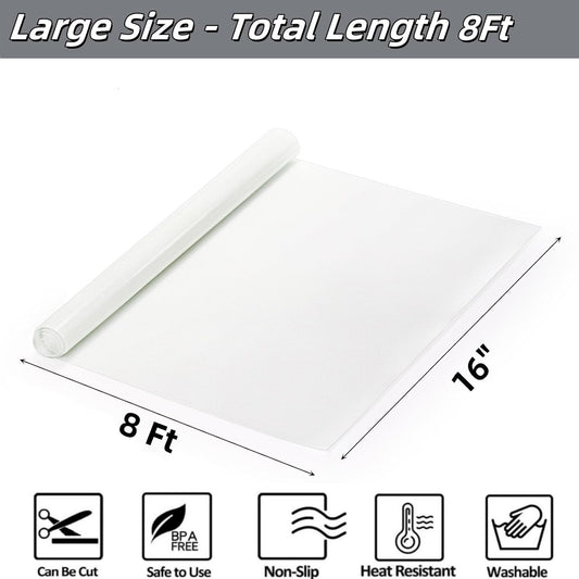 Silicone Baking Mat Roll, 16 In x 8 FT Non-Stick Pastry Mat, Cut to Any Size, Heat Resistant Food Grade Silicone Sheet, Air Fryer Liner for Pie Crust, Pizza Cookies