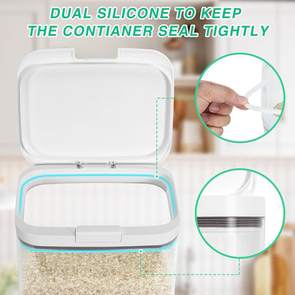 Rice Storage Container - 5.8 Qt | 11 Lbs Crystal-Clear Plastic Food Storage Container Bin with Pop-up Lid for Rice Flour Sugar, Dry Food Holder for Kitchen Pantry Organization and Storage