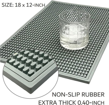 Bar Mats for Bartending - Rubber Bar Mat 18 x 12 inch - 0.4" Thick Flexible Drying Mat for Coffee Bar Kitchen Counter. Non-Slip Coffee Mat for Countertop - Coffee Bar Accessories