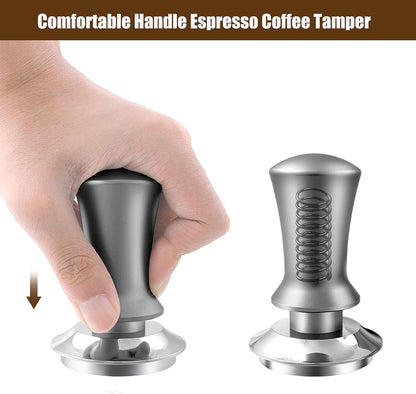 K COOL Espresso Hand Tamper, Premium Barista Coffee Tamper with Calibrated Spring, 100% Flat Stainless Steel Base Tamper for Breville Series 54mm Portafilter Basket (53mm, Silver)