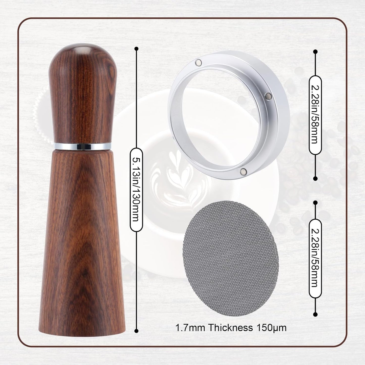 58mm Espresso Accessories Kit,316 Stainless Steel WDT Tool Espresso,Dosing Funnel and Puck Screen Set，Espresso Distribution Tool,Espresso Coffee Stirrer for Barista