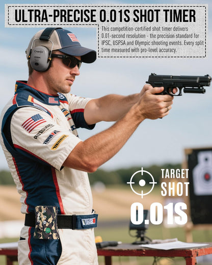 Professional Shot Timer for Shooting Competition, 0.01s Precision Tactical Training Shot Timers with Loud Buzzer, Enhanced Detection & Long Battery Life & 4 Modes (Camo)