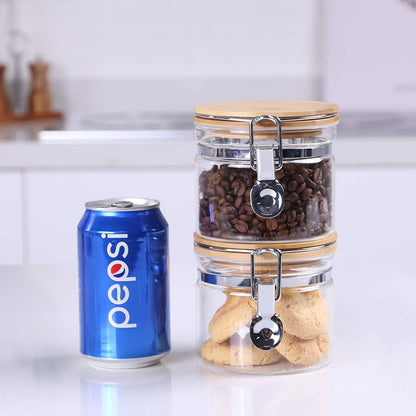 KKC HOME ACCENTS Clear Borosilicate Glass Storage Jars with Airtight Locking Clamp Lids,Glass Jar Canisters,Sealed Glass Jars with Bamboo Lid,Air tight Brown Sugar Salt Container,15 Fluid-oz