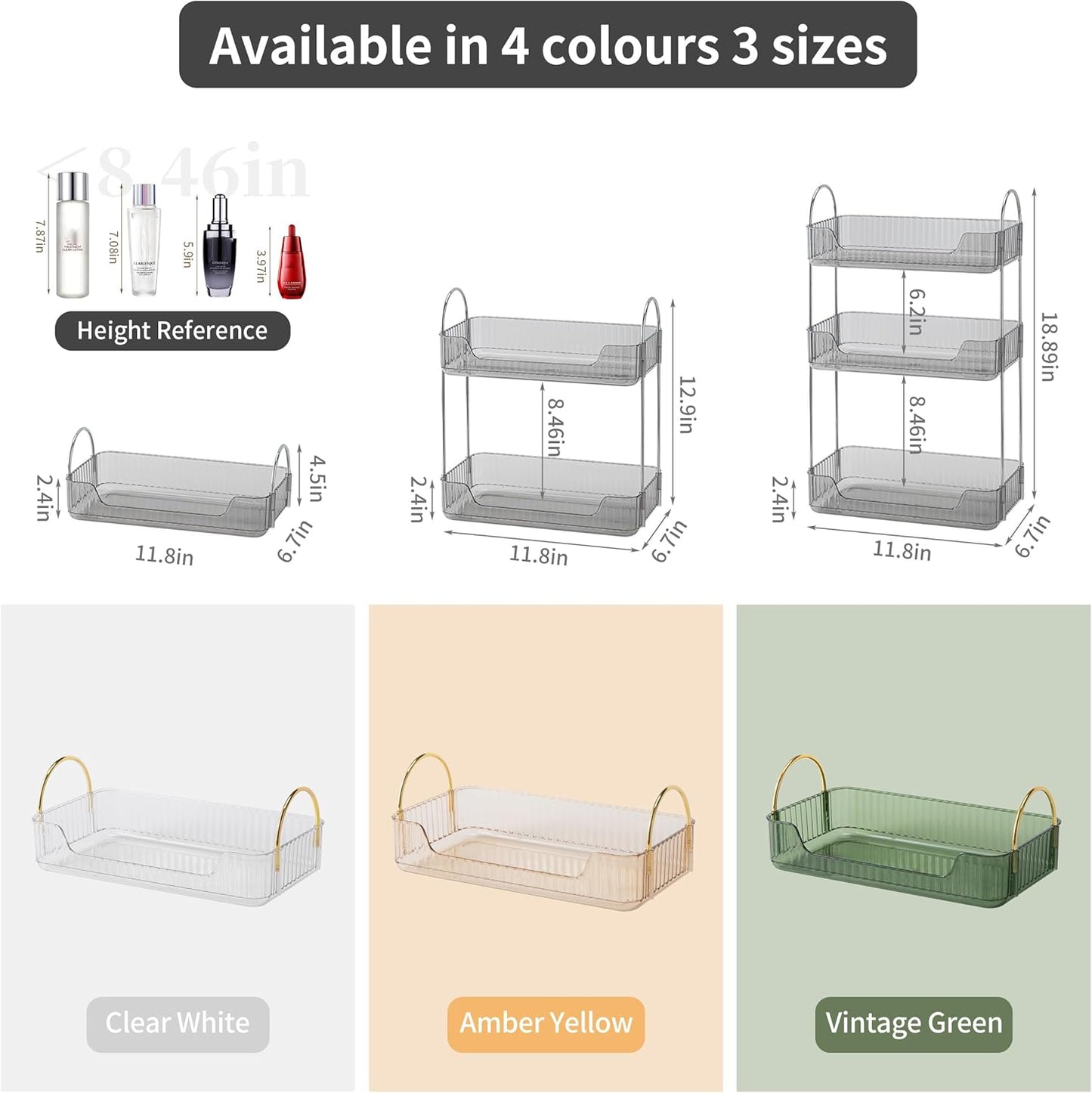 YCIA&DONE Bathroom Organizer Countertop, Makeup Storage, Skincare Cosmetic Tray Shelf, Perfume Holder Rack for Vanity Counter, Large Capacity, Easy to Install, Clean, 1 Tier, Smoky Gray