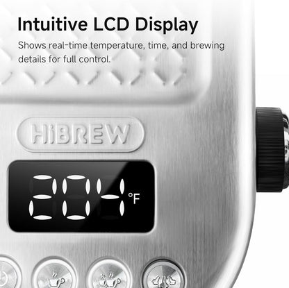 HIBREW Espresso Machine 20 Bar, Semi-Automatic Cappuccino Maker with Milk Frother for Latte Art, Adjustable Temperature & Water Volume, with Display, Pressure Gauge & Stainless Steel Body