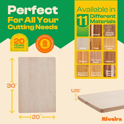 Riveira Maple Wood Cutting Board – Gourmet Maple Grandeur: 20 x 30 Wooden Cutting Board – Natural Wooden Cutting Boards For Kitchen Decorative – Innovative Juice Grooves Maple Wooden Chopping Board