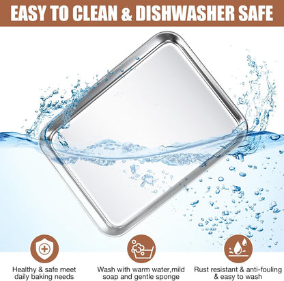 18 Pcs Baking Sheet Pan Set 9 x 6.7 x 1 Inches Cookie Sheet Small Toaster Oven Stainless Steel Tray Barbecue Grill Rectangle Trays, Non-stick, Easy Clean