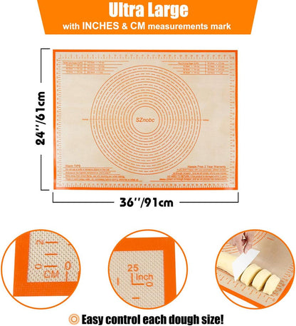 Silicone Pastry Mat 36'' By 24'' Extra Large Baking Mat with Measurements for Dough Rolling, Kneading Board, Kitchen Counter Mats for Dough, Pastry, Fondant, Pie Crust, Cookies, Bread, Pasta, Pizza