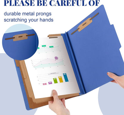 12 Pcs Classification Folders Letter Size, Back to School Supply for Teacher, Student, 3 Dividers Pressboard File Folder Bulk with 2 Fasteners, 3.5 Inch Expanding File Organizer (Dark Blue)