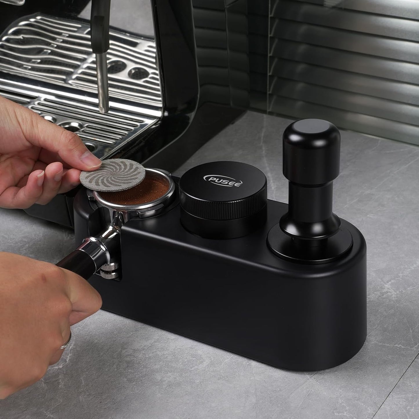 PUSEE Espresso Tamping Station, Espresso Organizer Station Fit for 51/54/58mm Espresso Accessories, Plastic Espresso Station Coffee Tamper Station, Multifunctional Coffee Tools Organzier (3 in 1)