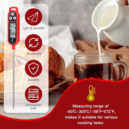 12 Pcs Meat Food Thermometer Food with Probe Water Liquid Instant Read Digital Thermometer Kitchen Cooking Supplies for Cooking BBQ Milk Yogurt (Red)