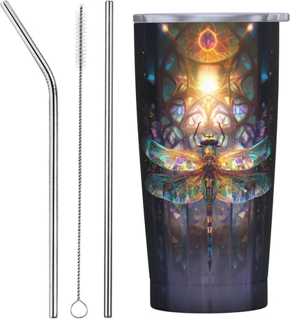 Dragonfly Tumbler with Lid and Straw 20oz Coffee Tumblers Leakproof Stainless Steel Travel Mug Vacuum Insulated Cup for Iced and Hot