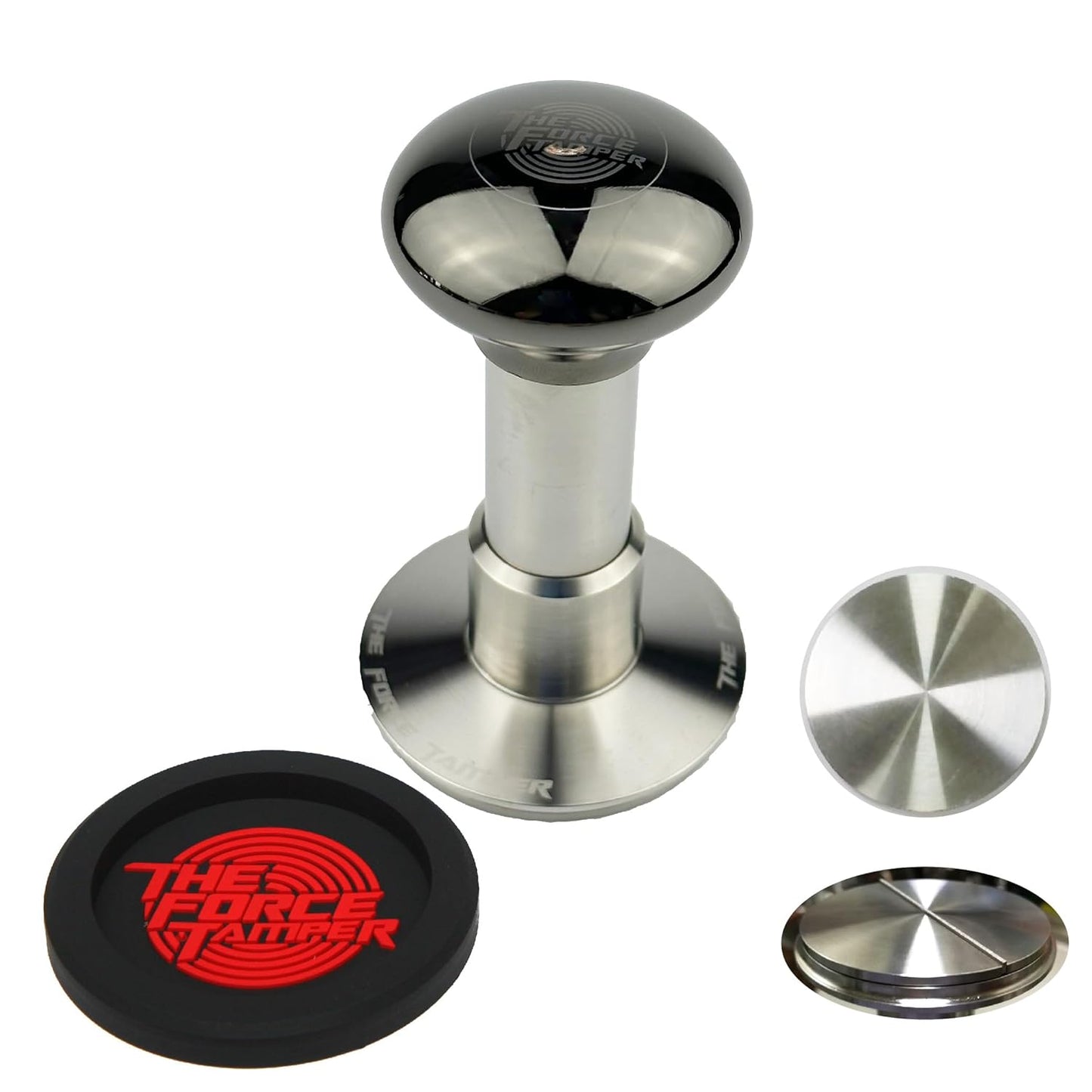 The Force Tamper Automatic Impact Adjustable Constant Pressure and Autoleveling Coffee Tamper Black Mirror Jellyfish AL Handle Set Pro (Flat-Distribute Set, 54.00mm)