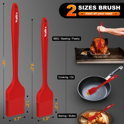 Walfos Silicone Basting Pastry Brush, Heat Resistant Pastry Brush Set, Strong Steel Core and One-Pieces Design, Perfect for BBQ Grill Baking Kitchen Cooking, BPA Free and Dishwasher safe, 2 Pcs (red)