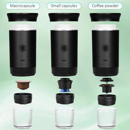 3-in-1 Portable Coffee Maker, Self-Heating Espresso Machine, USB Rechargeable Travel Coffee Maker, Compact for Office, Travel, Camping - Black