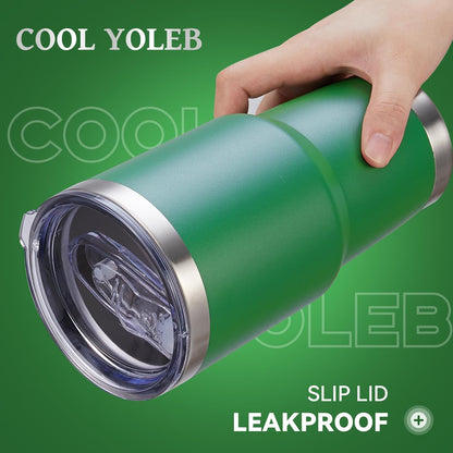 30 oz Tumbler with Lid Stainless Steel Tumblers Vacuum Insulated Cup Reusable Powder Coated Travel Mug Double Wall Leak Proof Portable Cups Keep Cold Drinks for 12 Hours, Dark Green, 1 Pack