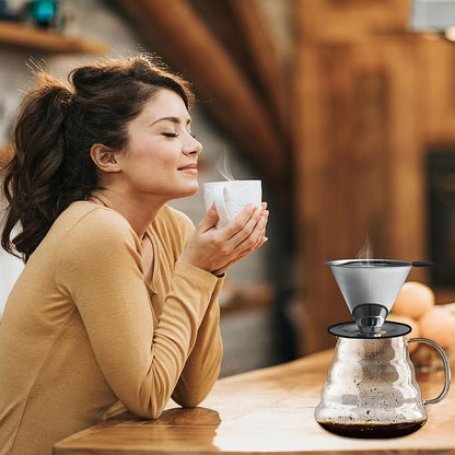 Pour Over Coffee Dripper-Stainless Steel Coffee Filter,Reusable Drip Cone Coffee Filter Portable Pour for 1-4 Cup (With Silicone Ring, S)