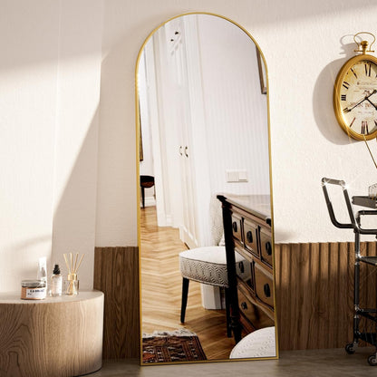 VooBang Arch Mirror Full Length, 26" x 71" Floor Mirror with Stand, Aluminum Alloy Frame Full Body Mirror, Standing Hanging or Leaning Against Wall for Bedroom and Living Room, Gold