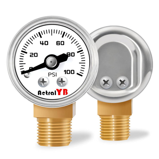 1 Inch Mini Pressure Gauge, 0-100 PSI Gauge, 1/8” NPT Lower Mount, Stainless Steel Case, Brass Internal, ±2.5% Accuracy, Pressure Gauge for Coffee Machines, Air Compressors, and Water Pumps