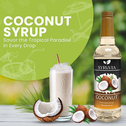 Syruvia Coconut Coffee Syrup – 25.4 fl oz – Syrup for Coffee, Lattes, Shakes, Smoothies, Desserts – 100% Vegan, Gluten Free, Kosher (Pack of 2)