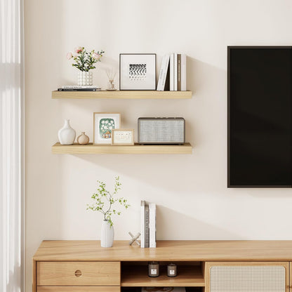 Fun Memories Rustic Floating Shelves for Home Decor, 8 Inch Deep Floating Shelf, Solid Wood Floating Wall Shelves 30 Inch Long, Deep Wall Shelves for Bathroom, Living Room, Natural Finsh, Set of 2